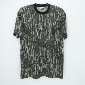 Vintage Bark Camo T Shirt Mens Large Gray Woods Single Stitch Pocket Hunting